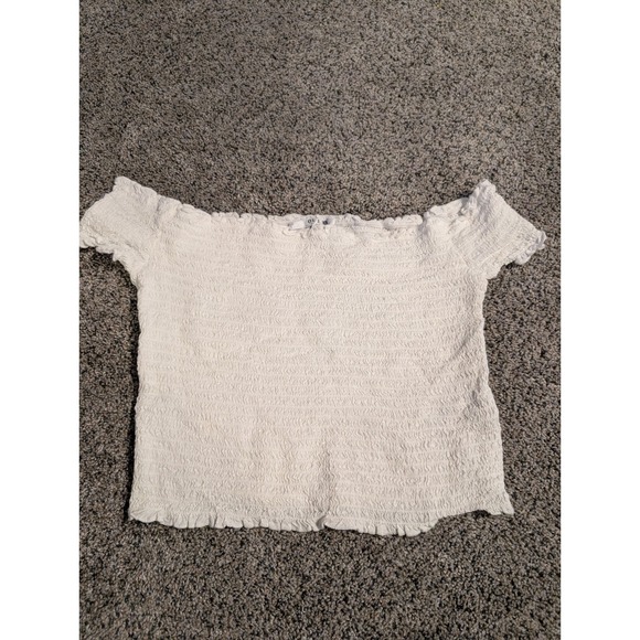 Guess Tops - Guess White Smocked Off The Shoulder Crop Top Size L